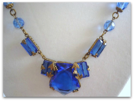 Blue art deco necklace